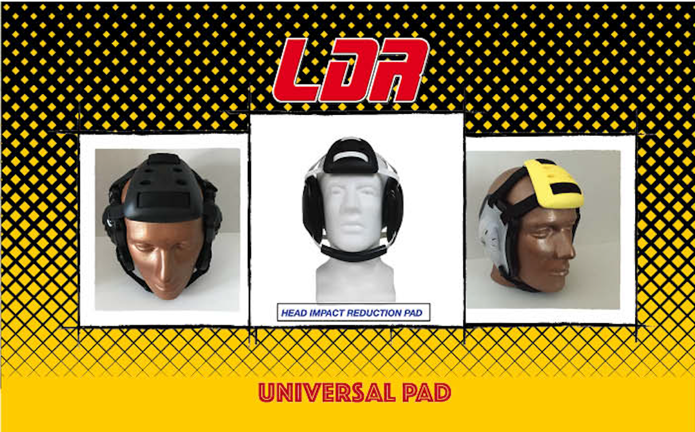 Wrestling Headgear, UNIVERSAL PAD - 4 Strap Headgear (Black, White & Gold)