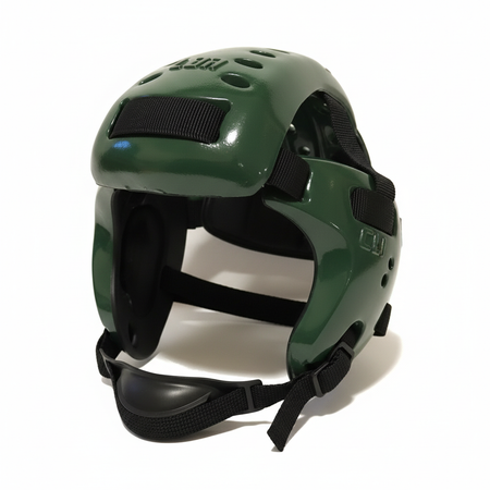 Green headgear three-quarter view