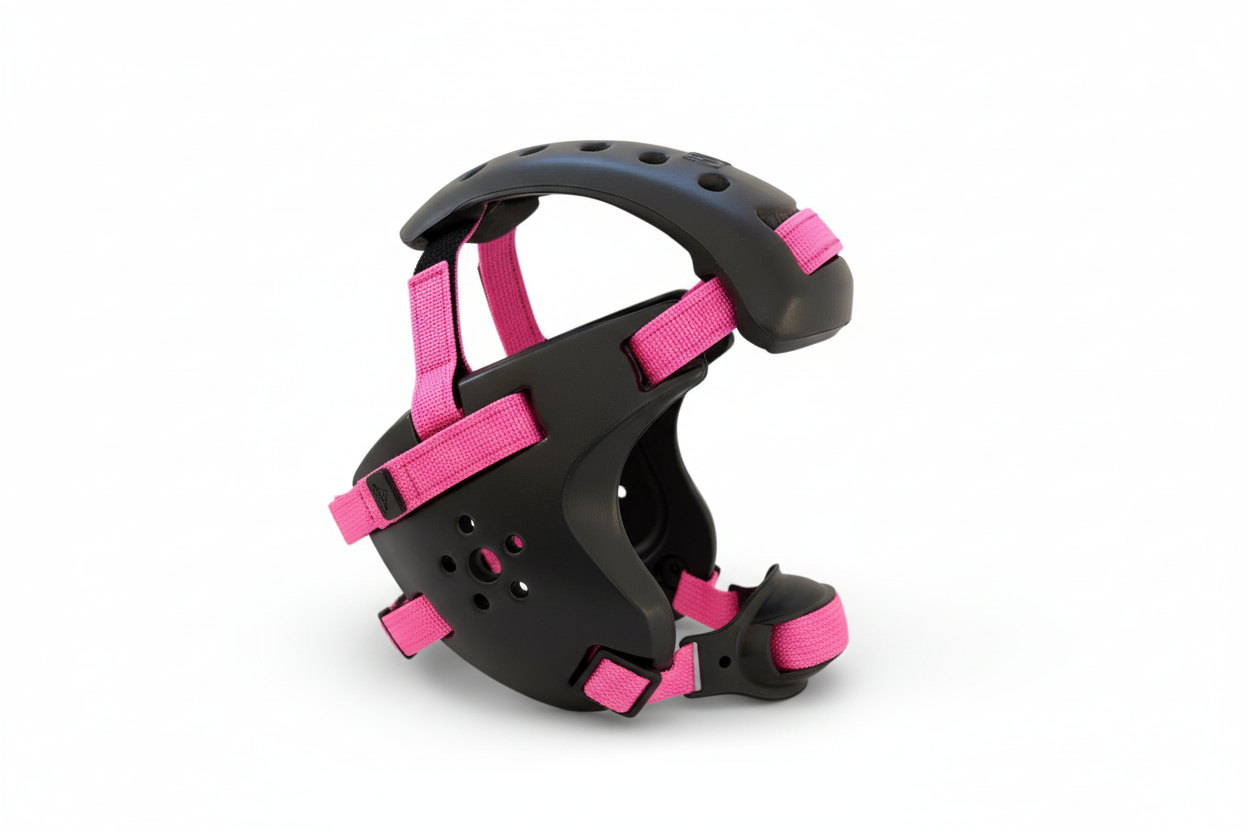 Wrestling Headgear - Earguard XP - Adult & Kids - Black & Pink Straps